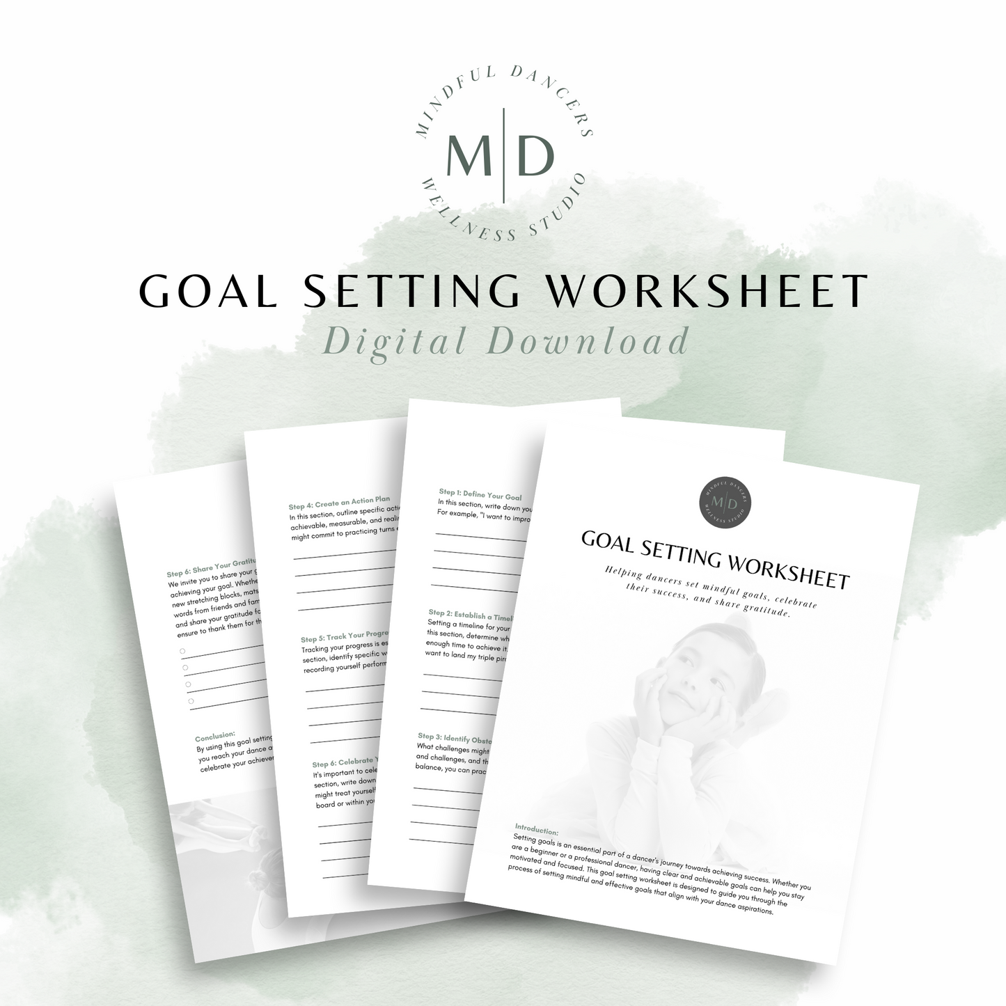 4 page Mindful Dancers Goal Setting Worksheet for dance teachers and dancers