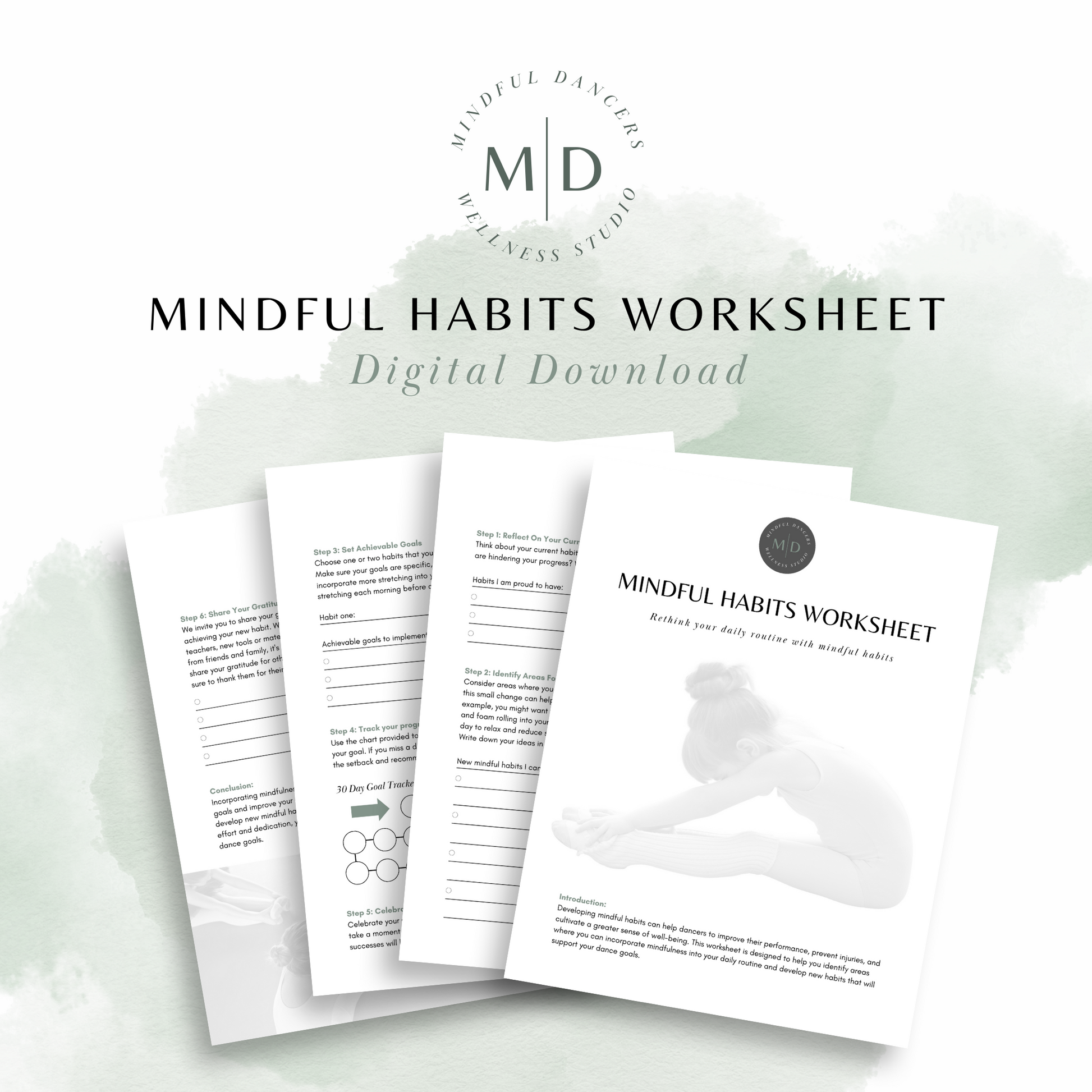 4 page Mindful Dancers Mindful Habits Worksheet for dance teachers and dancers